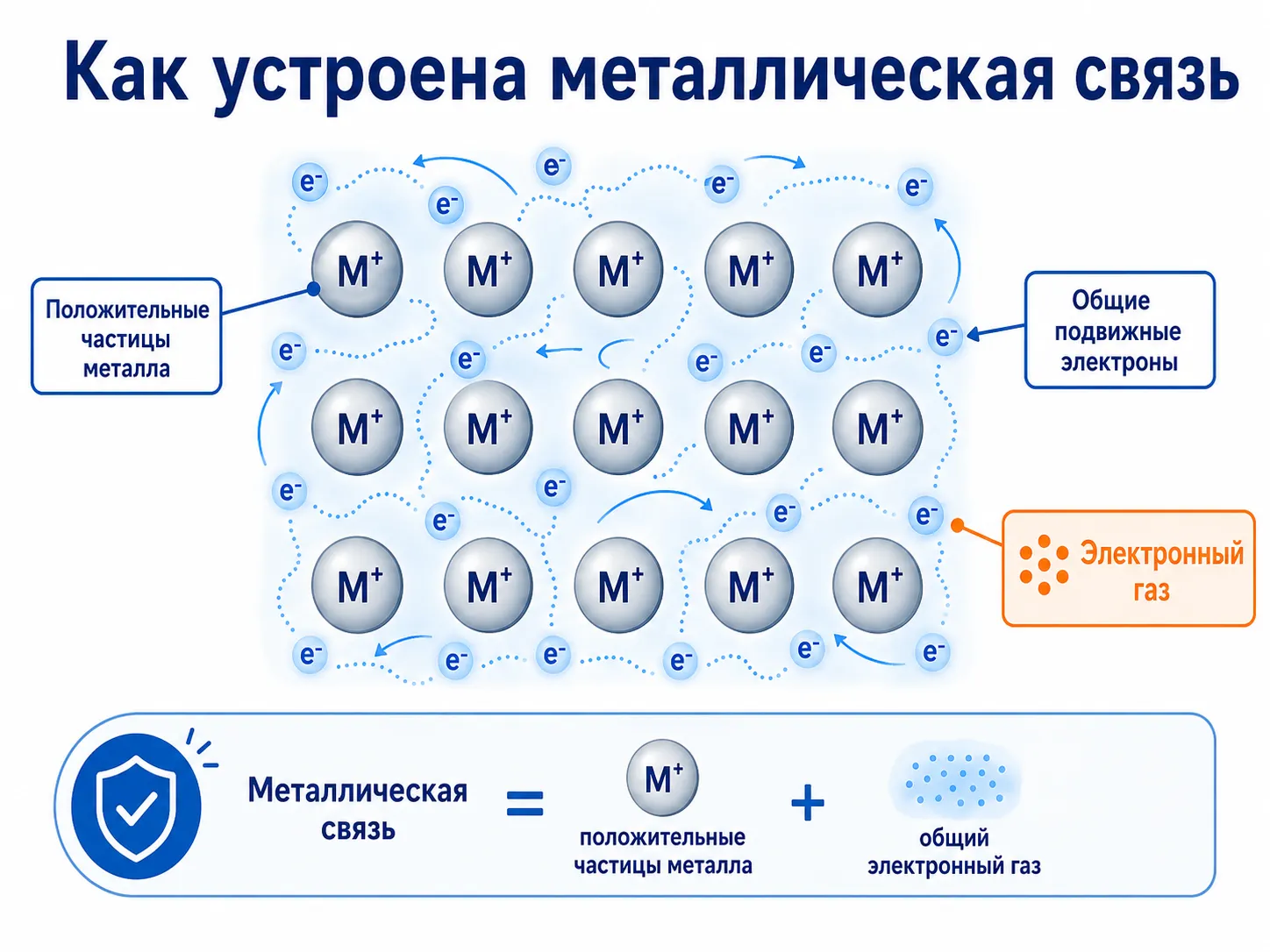 Как устроена металлическая связь: катионы металла и электронный газ