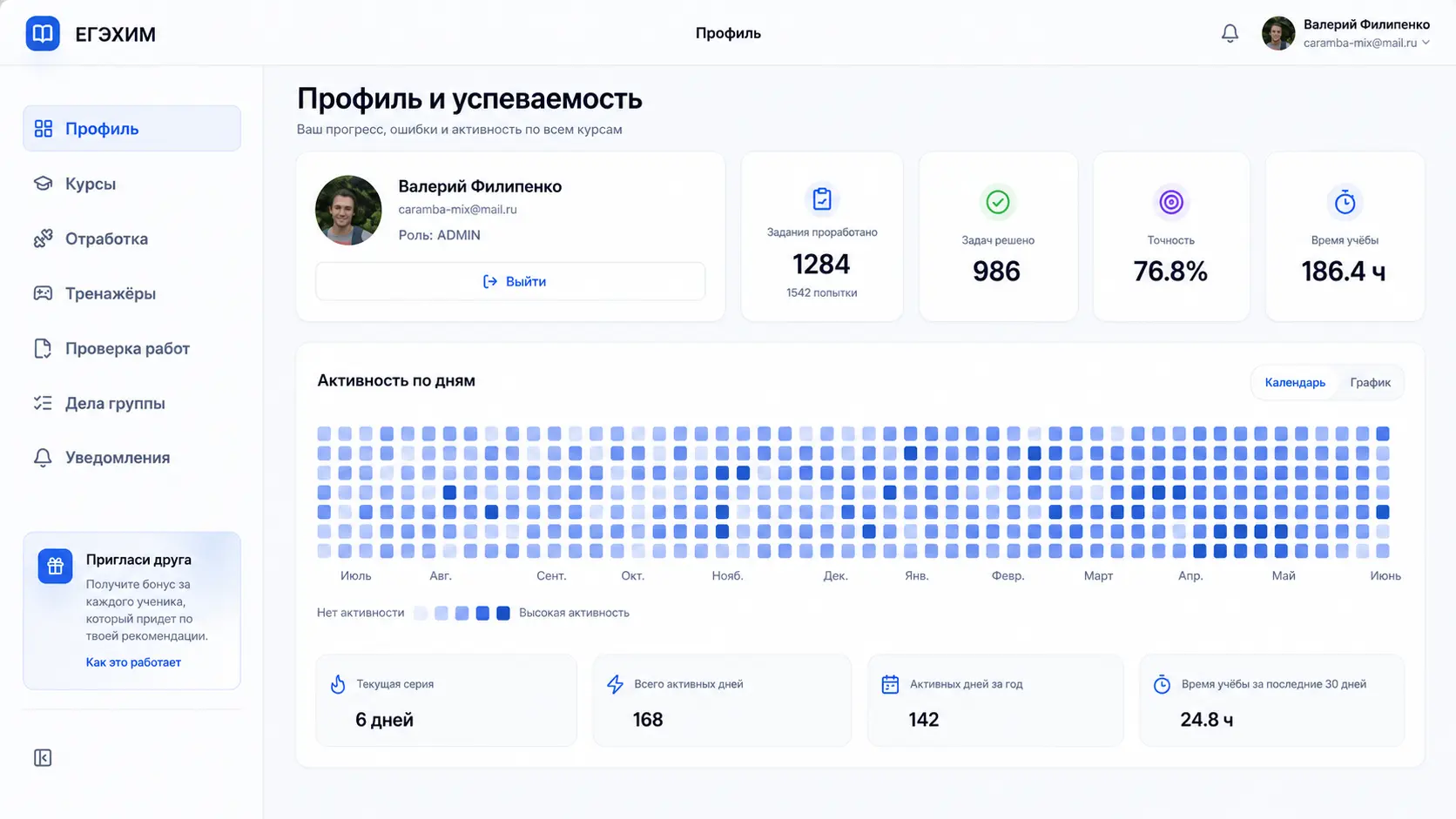 Платформа курса: личный кабинет, экран 1